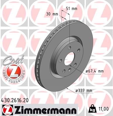 ZIMMERMANN 430.2616.20: Piduriketas Ø: 337mm, sisemine õhutus, Ø: 337mm, kaetud COAT Z