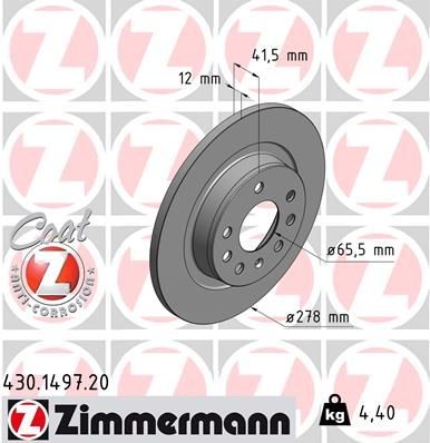 ZIMMERMANN 430.1497.20: Piduriketas Ø: 278mm, täis, Ø: 278mm, kaetud COAT Z
