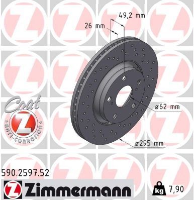 ZIMMERMANN 590.2597.52: Piduriketas Ø: 295mm, välisõhutus, perforeeritud, Ø: 295mm, kaetud SPORT COAT Z