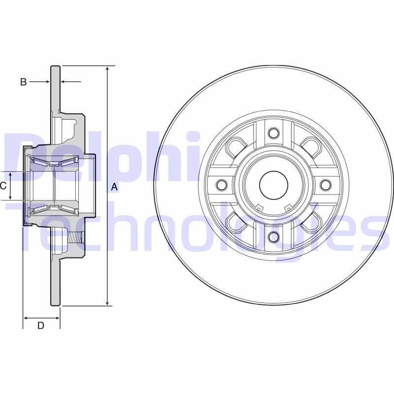 DELPHI BG9116RS: Piduriketas Ø: 249mm, täis, Ø: 249mm, õlitatud, koos rattalaagriga, koos ABS-andurirõngaga