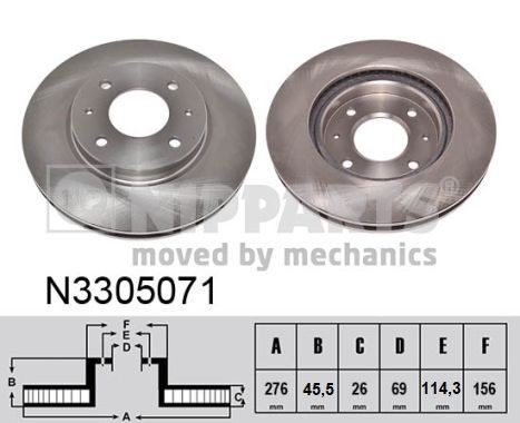 NIPPARTS N3305071: Disc de frână punte fata, Ř: 276mm, ventilat, Ř: 276mm, lacuit