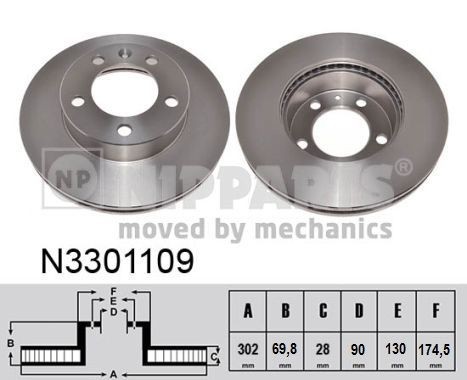 NIPPARTS N3301109: Piduriketas Ø: 302mm, sisemine õhutus, Ø: 302mm
