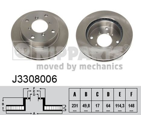 NIPPARTS J3308006: Piduriketas Esisild, Ø: 231mm, sisemine õhutus, Ø: 231mm, värvitud
