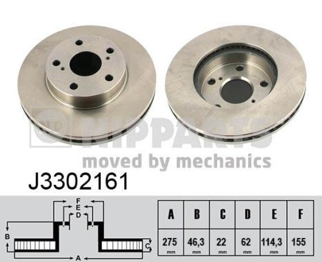 NIPPARTS J3302161: Disc de frână punte fata, Ř: 275mm, ventilat interior, Ř: 275mm, lacuit