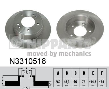 NIPPARTS N3310518: Disc de frână puntea spate, Ř: 262mm, plin, Ř: 262mm