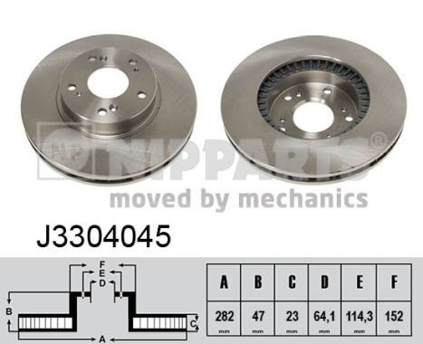 NIPPARTS J3304045: Disc de frână punte fata, Ř: 282mm, ventilat interior, Ř: 282mm, lacuit