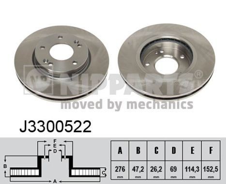 NIPPARTS J3300522: Disc de frână Ř: 276mm, ventilat interior, Ř: 276mm