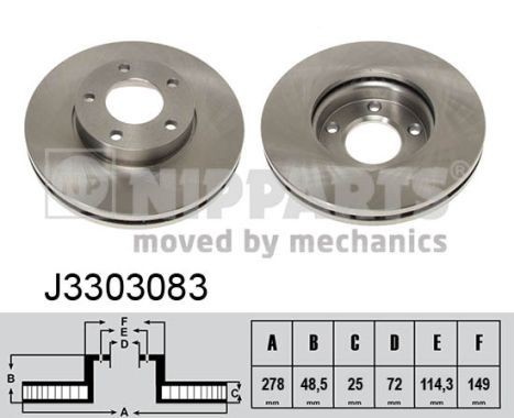 NIPPARTS J3303083: Piduriketas Esisild, Ø: 278mm, sisemine õhutus, Ø: 278mm, värvitud