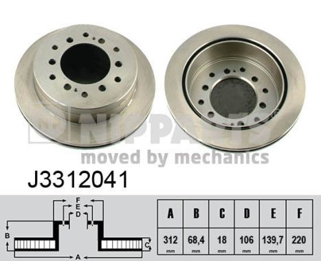 NIPPARTS J3312041: Piduriketas Tagasild, Ø: 312mm, sisemine õhutus, Ø: 312mm, värvitud