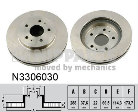 NIPPARTS N3306030: Disc de frână punte fata, Ř: 288mm, ventilat interior, Ř: 288mm