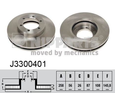 NIPPARTS J3300401: Piduriketas Ø: 258mm, sisemine õhutus, Ø: 258mm
