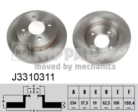 NIPPARTS J3310311: Piduriketas Tagasild, Ø: 234mm, täis, Ø: 234mm, värvitud