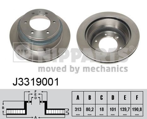 NIPPARTS J3319001: Piduriketas Ø: 313mm, sisemine õhutus, Ø: 313mm