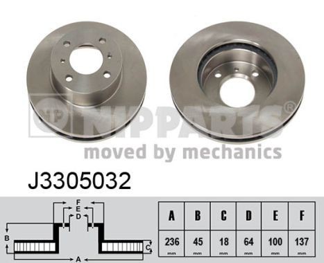 NIPPARTS J3305032: Disco de freno Eje delantero, Ø: 236mm, ventilación interna, Ø: 236mm, barnizado