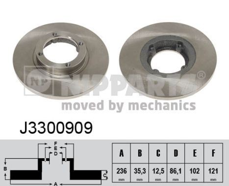 NIPPARTS J3300909: Disc de frână punte fata, Ř: 236mm, plin, Ř: 236mm, lacuit