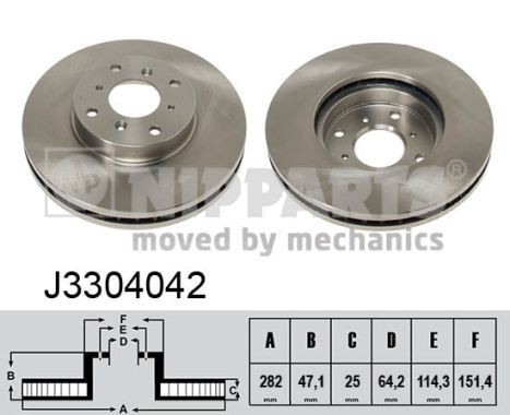 NIPPARTS J3304042: Disc de frână punte fata, Ř: 282mm, ventilat interior, Ř: 282mm