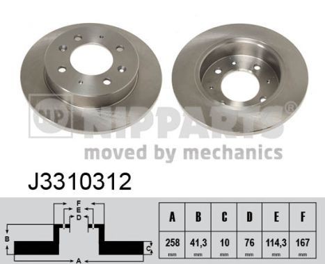 NIPPARTS J3310312: Disc de frână puntea spate, Ř: 258mm, plin, Ř: 258mm, lacuit