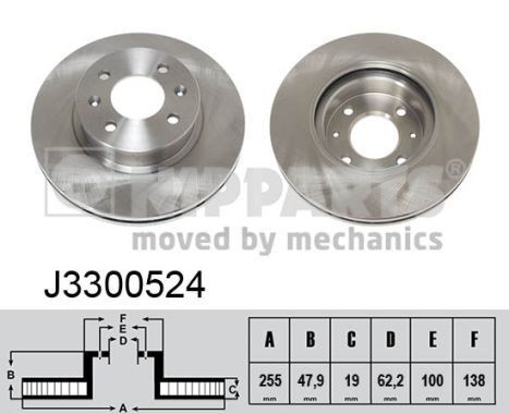 NIPPARTS J3300524: Disc de frână punte fata, Ř: 255mm, ventilat interior, Ř: 255mm, lacuit