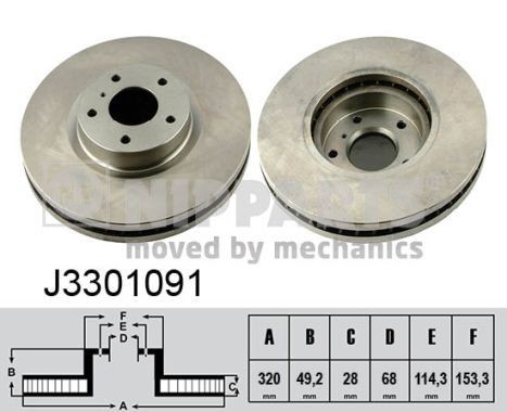 NIPPARTS J3301091: Disc de frână punte fata, Ř: 320mm, ventilat interior, Ř: 320mm, lacuit