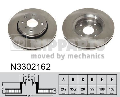 NIPPARTS N3302162: Piduriketas Esisild, Ø: 247mm, sisemine õhutus, Ø: 247mm, värvitud