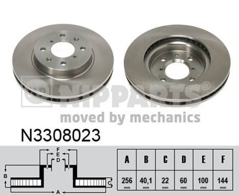 NIPPARTS N3308023: Disc de frână punte fata, Ř: 256mm, ventilat interior, Ř: 256mm