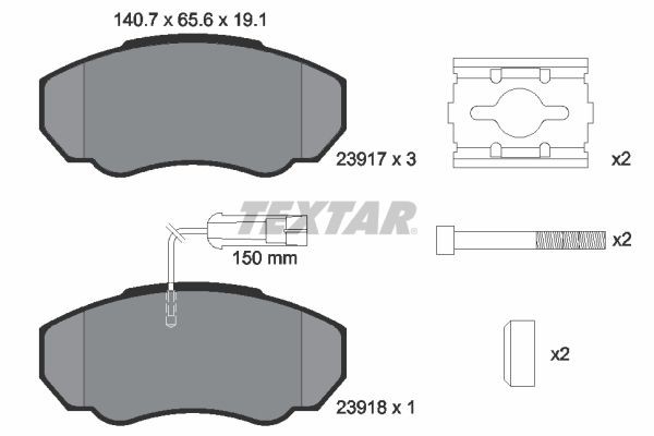 TEXTAR 2391701: Plăcuțe de frână Q+ cu acceasorii, cu suruburi etrier