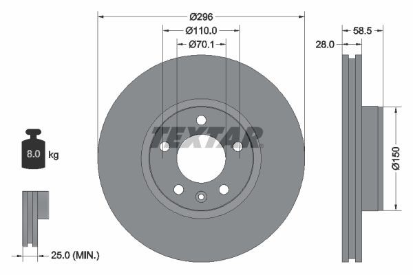 TEXTAR 92057700: Piduriketas Ø: 296mm, sisemine õhutus, Ø: 296mm, ilma rattakeskmeta, ilma rattalaagrita, ilma rattakinnituspoltideta