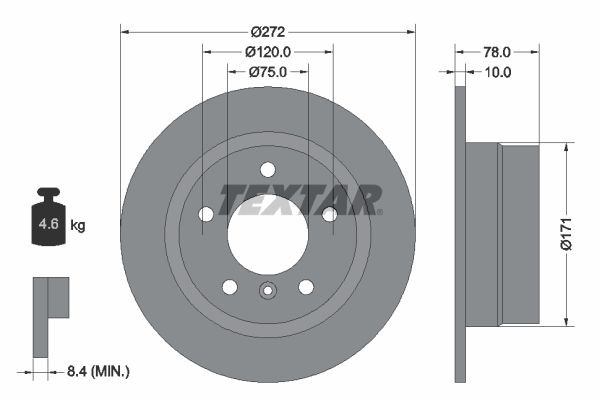 TEXTAR 92072300: Piduriketas Ø: 272mm, täis, Ø: 272mm, ilma rattakeskmeta, ilma rattalaagrita, ilma rattakinnituspoltideta