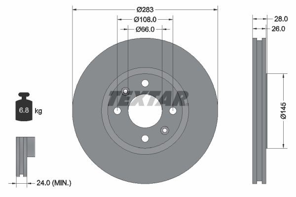 TEXTAR 92078700: Piduriketas Ø: 283mm, välisõhutus, Ø: 283mm, ilma rattakeskmeta, ilma rattalaagrita, ilma rattakinnituspoltideta