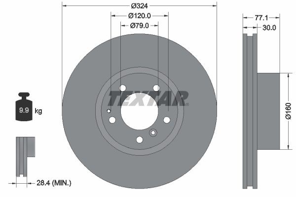 TEXTAR 92083400: Piduriketas Ø: 324mm, sisemine õhutus, Ø: 324mm, ilma rattakeskmeta, ilma rattalaagrita, ilma rattakinnituspoltideta