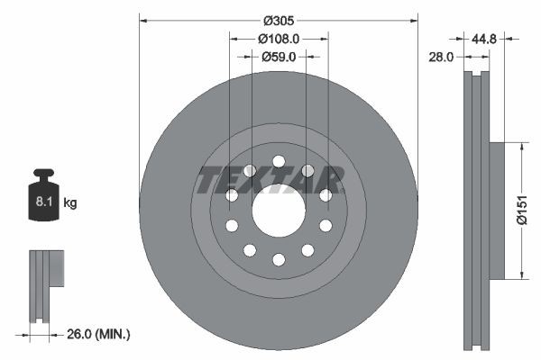 TEXTAR 92115800: Piduriketas Ø: 305mm, sisemine õhutus, Ø: 305mm, ilma rattakeskmeta, ilma rattalaagrita, ilma rattakinnituspoltideta