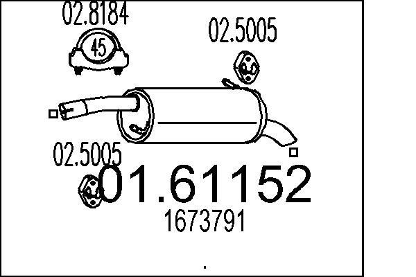 MTS 01.61152: Silencieux arrière 940mm