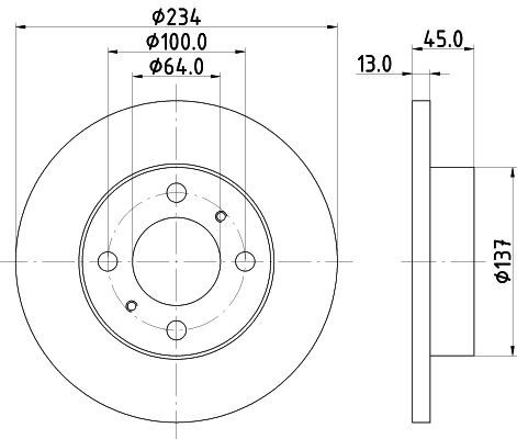 MINTEX MDC1027: Stabdžių diskas Ø: 234mm, visiškai, Ø: 234mm, be rato stebulės, be rato guolio, be rato tvirtinimo smeigių