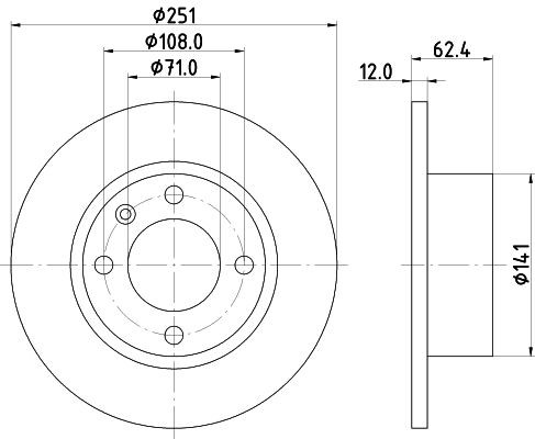 MINTEX MDC1033: Brzdový kotouč R: 251mm, plný, R: 251mm, bez náboje kola, bez ložiska (kola), bez šroubů vozidlového kola