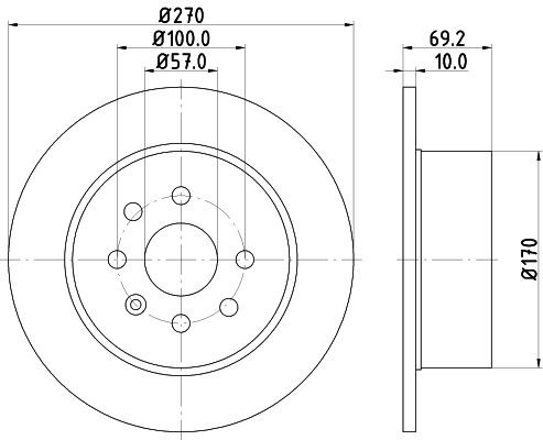 MINTEX MDC1057: Disc de frână Ř: 270mm, plin, Ř: 270mm, fara butuc roata, fara rulment roata, fara suruburi de fixare roata