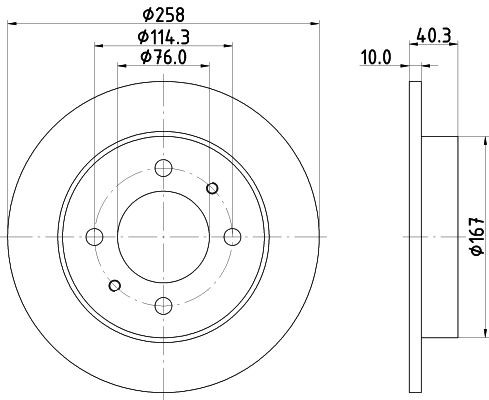 MINTEX MDC1366: Disc de frână Ř: 258mm, plin, Ř: 258mm, fara butuc roata, fara rulment roata, fara suruburi de fixare roata
