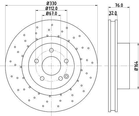 MINTEX MDC1425: Disc de frână Ř: 330mm, ventilat interior, perforat, Ř: 330mm, fara butuc roata, fara rulment roata, fara suruburi de fixare roata