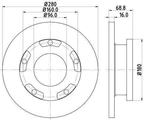 MINTEX MDC1808: Stabdžių diskas Ø: 280mm, visiškai, Ø: 280mm, be rato stebulės, be rato guolio, be rato tvirtinimo smeigių, su ABS jutiklio žiedu