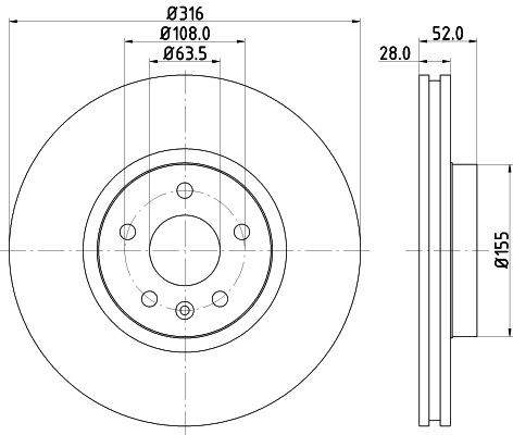 MINTEX MDC1828: Piduriketas Ø: 316mm, välisõhutus, Ø: 316mm, ilma rattakeskmeta, ilma rattalaagrita, ilma rattakinnituspoltideta