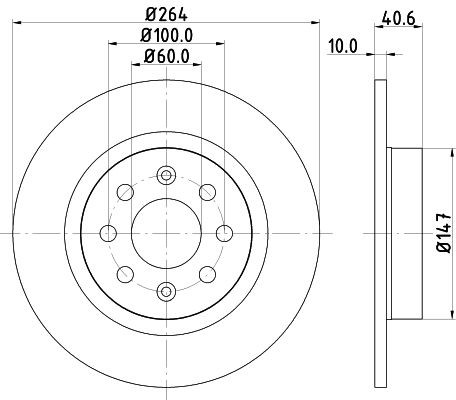 MINTEX MDC1903: Disc de frână Ř: 264mm, plin, Ř: 264mm, fara butuc roata, fara rulment roata, fara suruburi de fixare roata