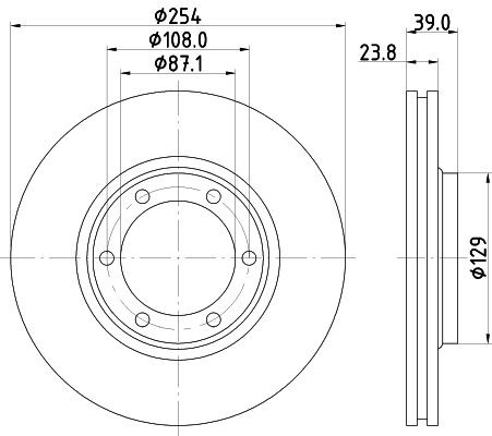 MINTEX MDC2016: Disc de frână Ř: 254mm, ventilat interior, Ř: 254mm, fara butuc roata, fara rulment roata, fara suruburi de fixare roata