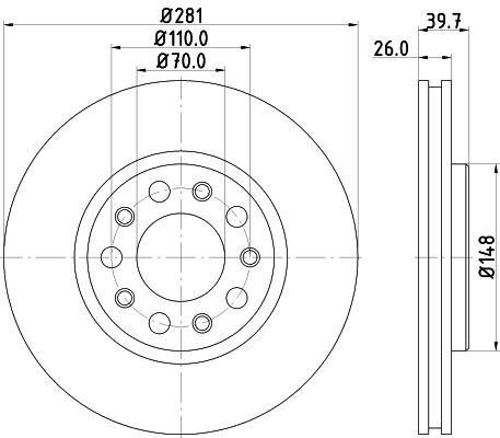 MINTEX MDC2258: Stabdžių diskas Ø: 281mm, vidinis ventiliavimas, Ø: 281mm, be rato stebulės, be rato guolio, be rato tvirtinimo smeigių
