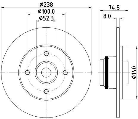MINTEX MDC2266: Disc de frână Ř: 238mm, plin, Ř: 238mm, cu piuliță ax, cu senzor ABS, cu rulment roata, fara suruburi de fixare roata, cu butuc roata