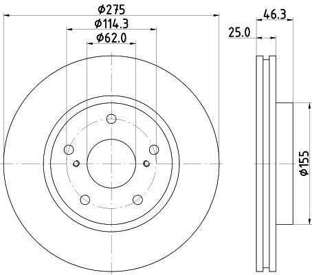 MINTEX MDC2285: Stabdžių diskas Ø: 275mm, vidinis ventiliavimas, Ø: 275mm, be rato stebulės, be rato guolio, be rato tvirtinimo smeigių