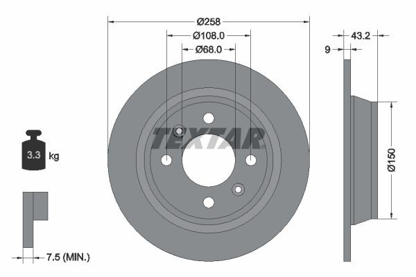 TEXTAR 92048500: Piduriketas Ø: 258mm, täis, Ø: 258mm, ilma rattakeskmeta, ilma rattalaagrita, ilma rattakinnituspoltideta