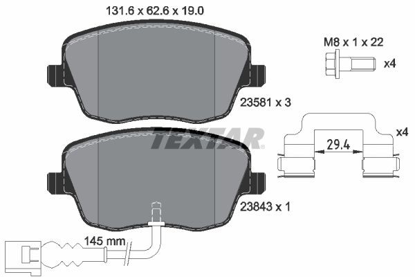 TEXTAR 2358102: Piduriklotsid Q+ koos lisadega, koos pidurisadula kruvidega