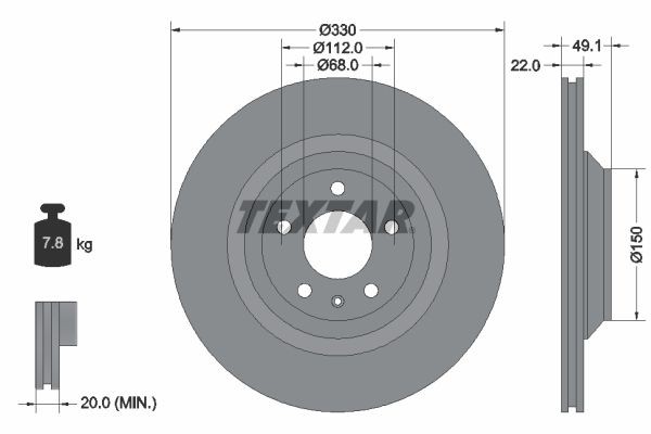TEXTAR 92132600: Piduriketas Ø: 330mm, välisõhutus, Ø: 330mm, ilma rattakeskmeta, ilma rattalaagrita, ilma rattakinnituspoltideta
