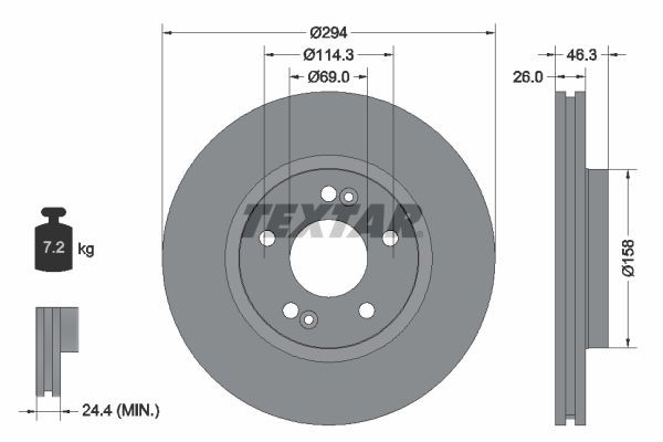 TEXTAR 92136400: Piduriketas Ø: 294mm, sisemine õhutus, Ø: 294mm, ilma rattakeskmeta, ilma rattalaagrita, ilma rattakinnituspoltideta