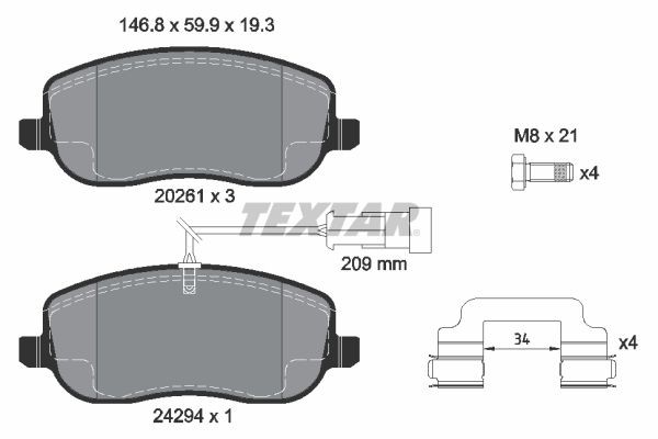 TEXTAR 2429401: Piduriklotsid Q+ koos lisadega, koos pidurisadula kruvidega