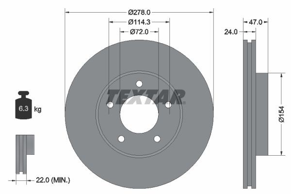 TEXTAR 92146500: Disc de frână Ř: 278mm, ventilat interior, Ř: 278mm, fara butuc roata, fara rulment roata, fara suruburi de fixare roata